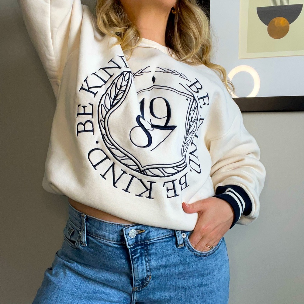 Be Kind navy and ivory crewneck sweatshirt